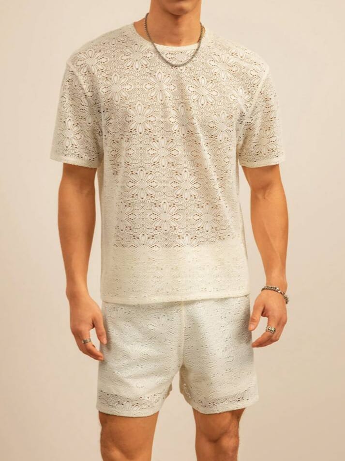 NIGHT-RIDER Men's Knitted Round Neck Short Loose Fit Sleepwear T-shirt & Short Set